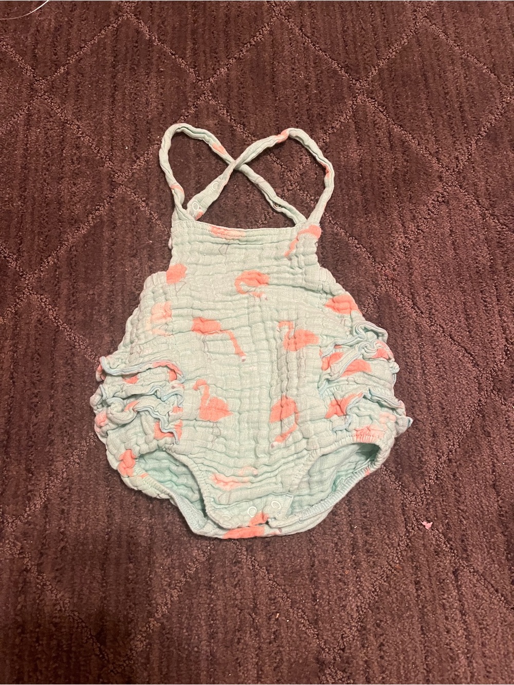 Angel Dear Baby Girl Ruffle Romper with Flamingo Print Size 6-12M